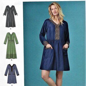 Simplicity Sewing Pattern R10247 Long Sleeve Dress w/Pockets Misses 16-24